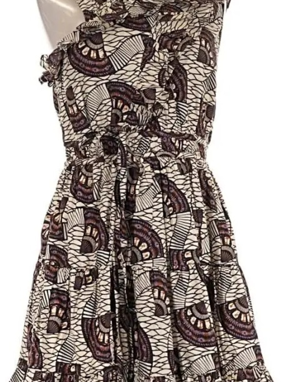 Ulla Johnson One-Shoulder Printed Dress in White, Black & Plum